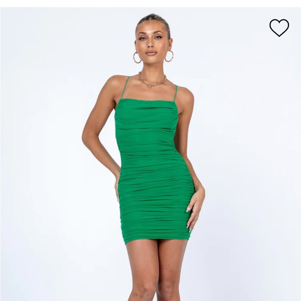 Princess Polly singing in the rain mini dress green